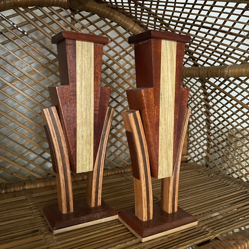 Two toned color art deco style candlestick holders